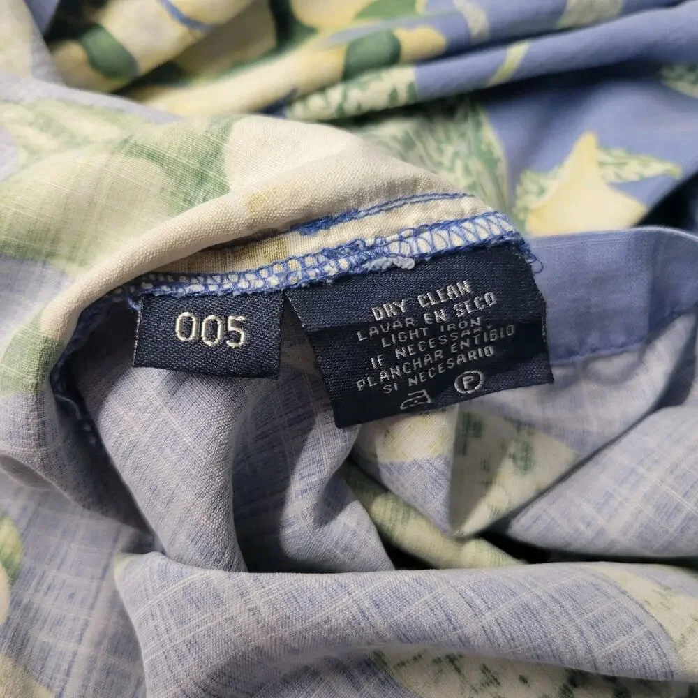 Bermuda Bay 100% Silk Shirt Mens L Blue Hawaiian Buttons Floral Short‎ Sleeve